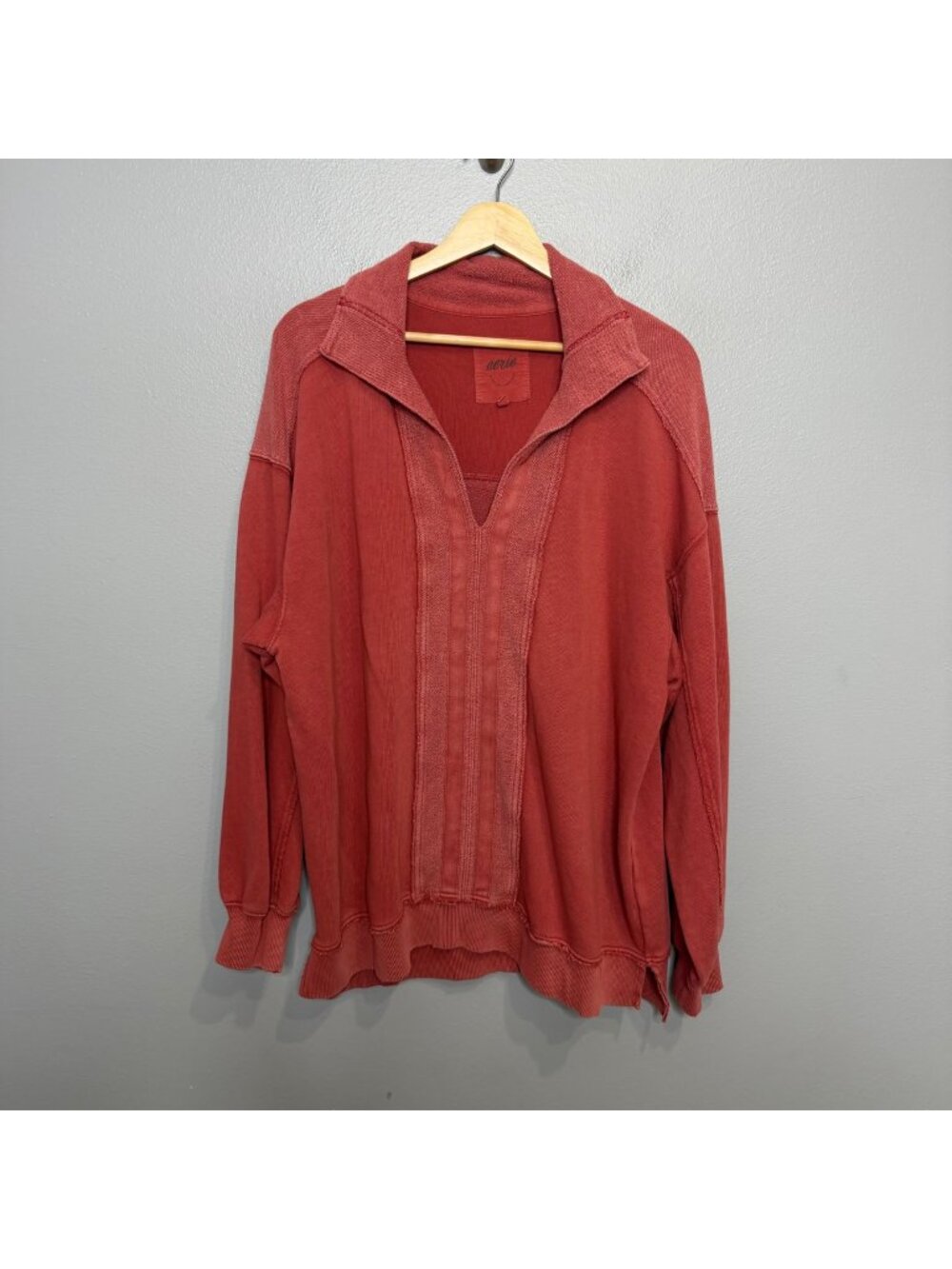 AERIE starry skies open neck oversized sweatshirt in red size M